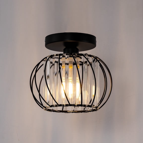 YANSUN 7.08 in 1 Light Black Modern Semi Flush Mount Ceiling Light for Bedroom Foyer Kitchen