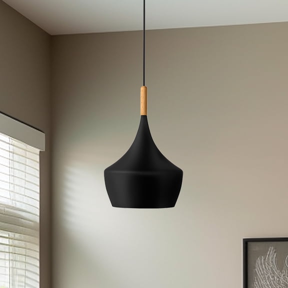 YANSUN 1-Light Black UFO Pendant Light Modern Aluminum Hanging Ceiling Fixture Adjustable Woven Rope Cord E26 Industrial Style