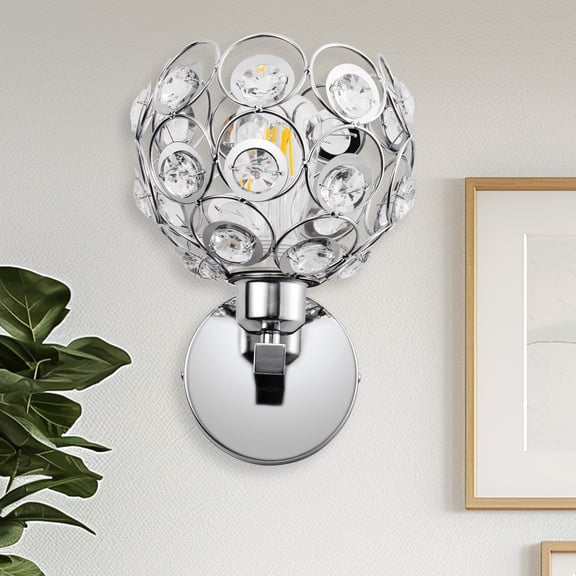 YANSUN 1-Light Crystal Wall Sconce Polished Chrome Indoor Wall Light with E26 Base Modern Round Vanity Wall Fixture (Bulb Not Included)