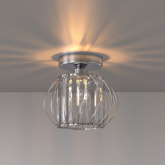 YANSUN 7 in 1 Light Silver Modern Semi Flush Mount Ceiling Light with Crystal Shade for Foyer, Bedroom, Dining Room, and Closets Lighting