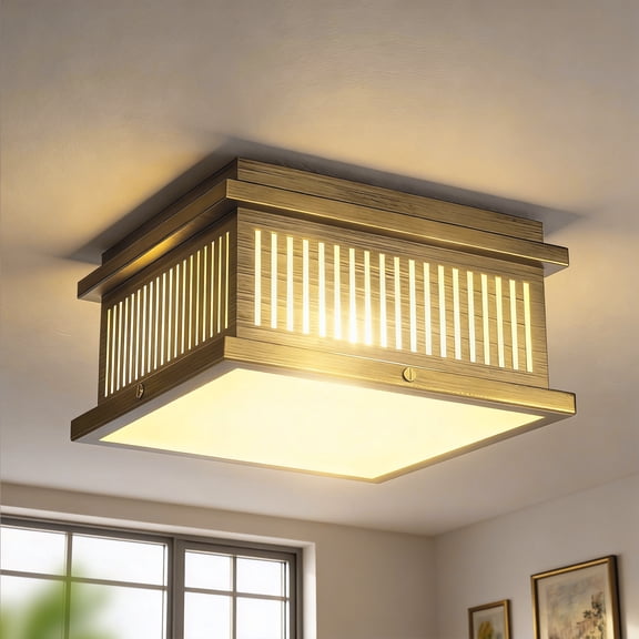 YANSUN 12.6" Square Flush Mount Ceiling Light, 4-Light Vintage Industrial with Brushed Copper Finish, E26 Base for Kitchen, Dining Room, Hallway (Bulbs Not Included)