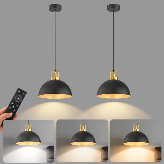 YANSUN2-Pack Black Gold Pendant Lights, 5W Integrated LED, Remote Control Dimmable Color Changing Ceiling Hanging Lights for Living Room, Bedroom, Dining Room & Entryway