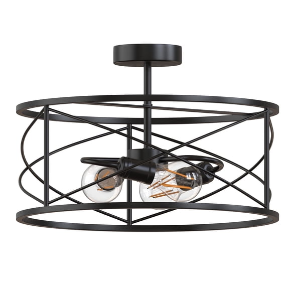 YANSUN 14.57H 3 Lights Black Finish Farmhouse Lighting, Industrial Semi Flush Mount with Metal Cage,for Kitchen Bedroom Hallway Living Room Entryway