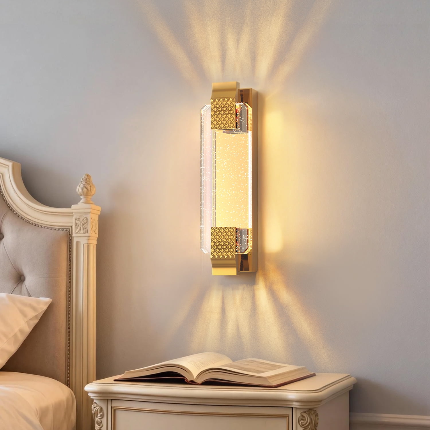 YANSUN 15.2 in Gold Wall Sconce with Bubble Glass Tube, 3 CCT Modern LED Integrated Light for Entryway, Bedroom, Hallway