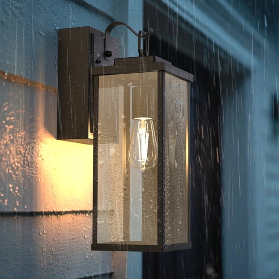 YANSUN  16 in 1-Light Matte Black Outdoor Wall Lanterns Sconce, Waterproof Anti-Rust Wall Lights with Clear Glass for Porch Entryway