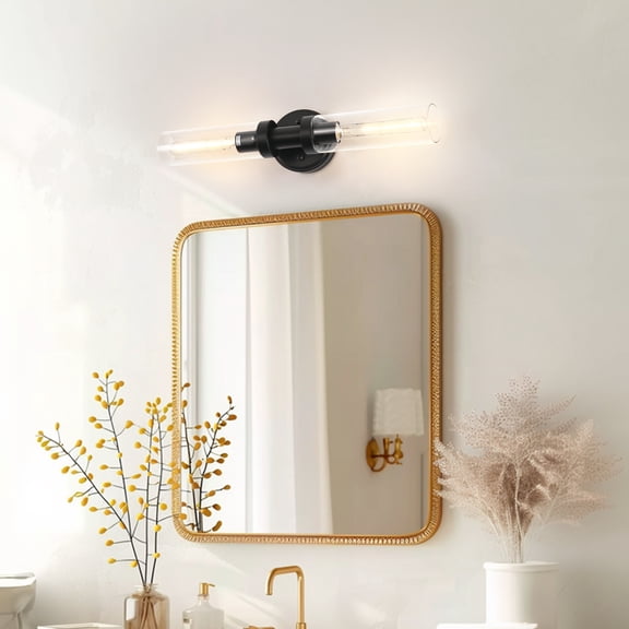 YANSUN 18.1 in 2-Light Black Bathroom Sconces with Clear Glass, Bathroom Vanity Light Fixtures, Modern Wall Sconces for Bathroom Bedroom Hallway