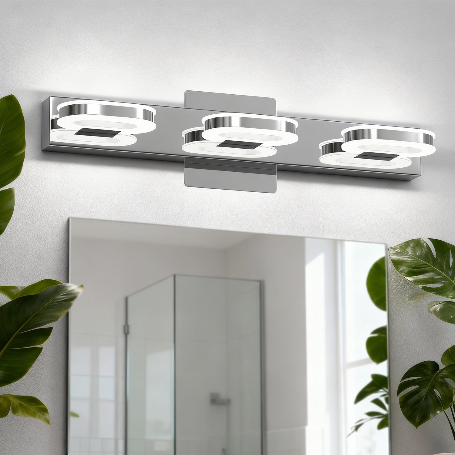 YANSUN 18.9" Chrome  Bathroom Light Fixture, 3-Light Vanity Mirror Light with Up/Down Lighting, 15W LED 6000K Daylight for Bathroom, Makeup Vanity