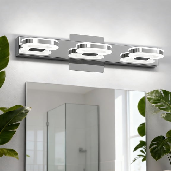YANSUN 18.9" Chrome Bathroom Light Fixture, 3-Light Vanity Mirror Light with Up/Down Lighting, 15W LED 6000K Daylight for Bathroom, Makeup Vanity