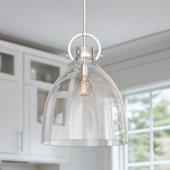 YANSUN 18 in 1-Light Modern Brushed Nickel Geometric Pendant Light with Clear Glass Shade for Kitchen, Dining, or Foyer Spaces