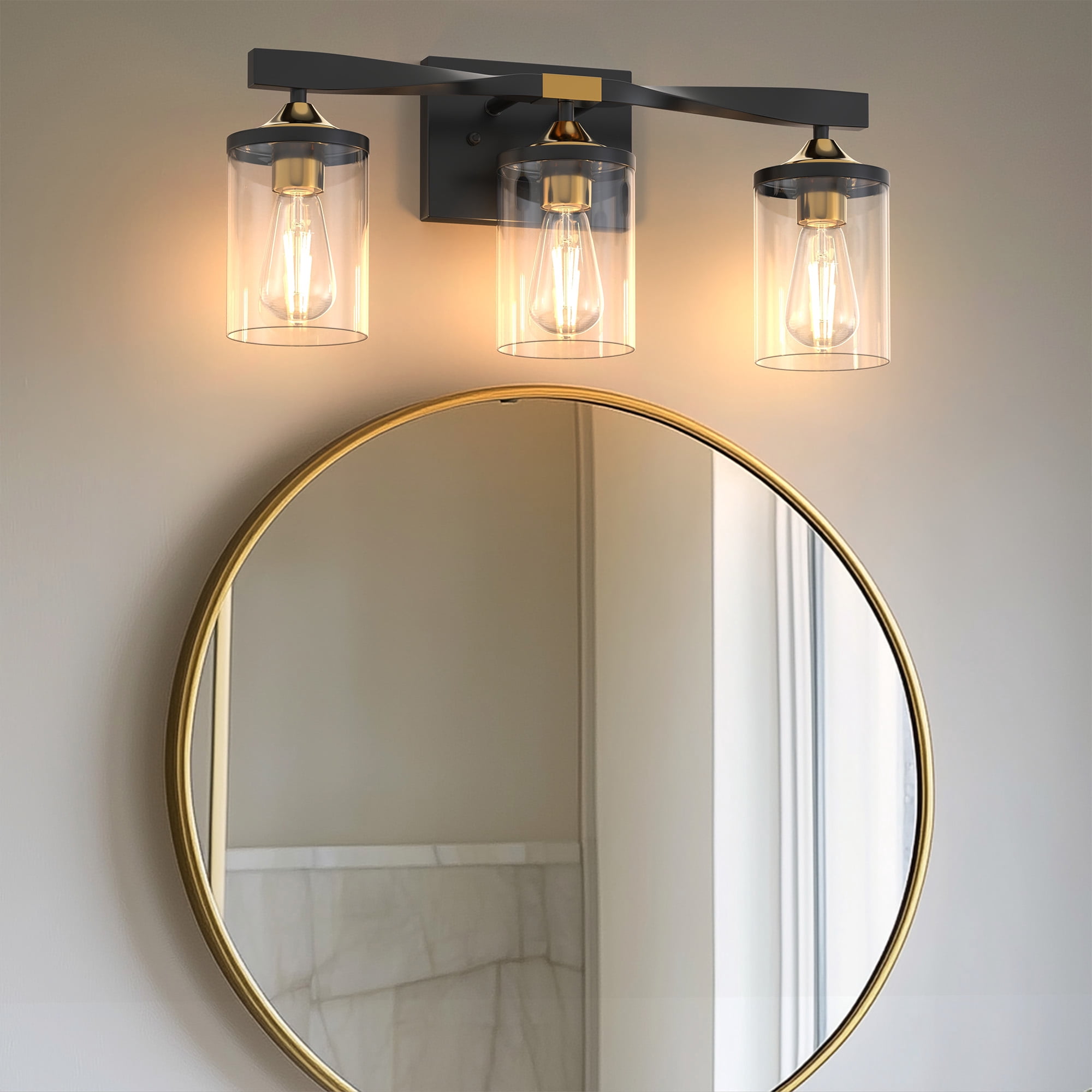 YANSUN 19.7 in 3-Light Black and Gold Bathroom Vanity Light Fixtures Over Mirror, Ideal for Bathroom, Hallway, Bedroom, Powder Room