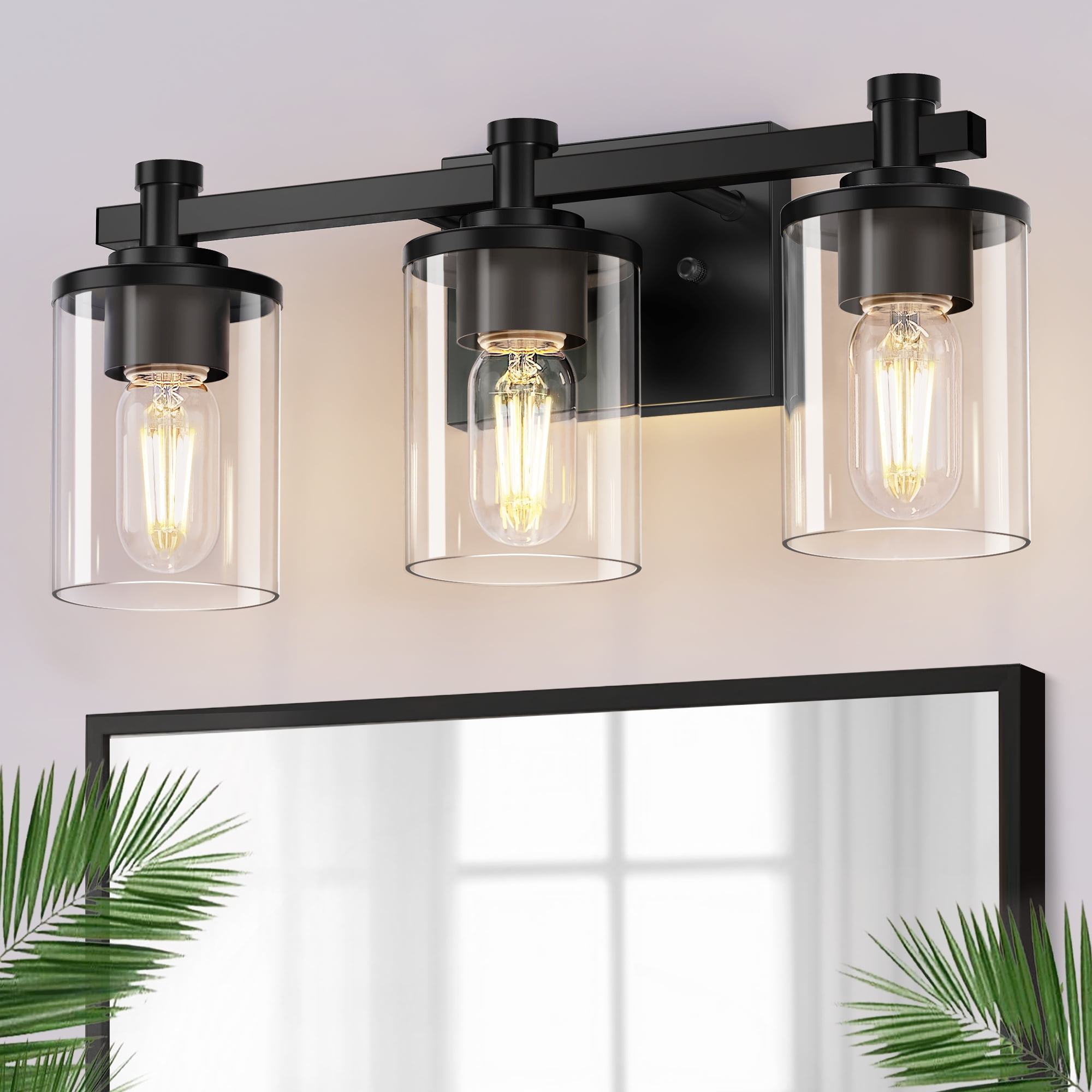 YANSUN 19 in 3-Light Black Vanity Light Bar with Clear Glass Shades E26 Base for Bathroom Mirror, Hallway, Entryway