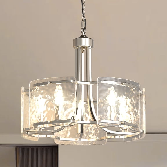 YANSUN 19 in 5-Light Modern Chandelier with Hand-Blown Glass Shades, Adjustable Height, Sand Nickel Finish for Dining Room Living Room