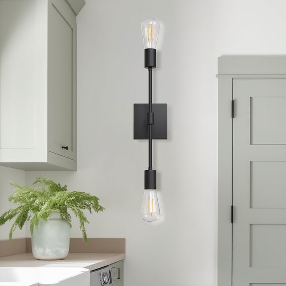 YANSUN 2-Light Industrial Black Wall Sconce Vertical Iron Wall Light E26 Modern Rustic Indoor Wall Lamp Fixture (Bulbs Not Included)