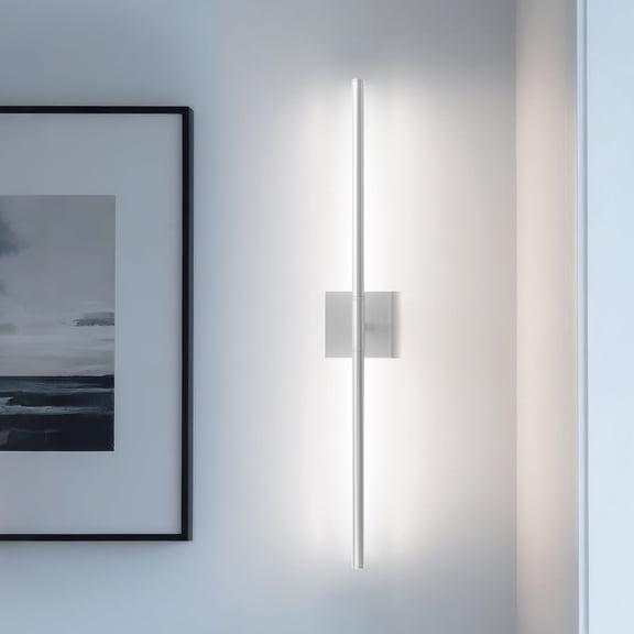 YANSUN 28.3 in 2-Light Nickel Dimmable Timing LED Wall Sconce with Remote Control, Wireless Installation, Usb Charging Indoor Wall Light for Bedroom Bathroom Living Dining Room(2-Pack)