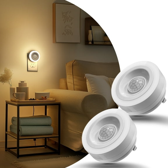 YANSUN 2-Pack 0.6-Watt Plug-In Motion Sensor Night Light, White, 3000K LED, Non-Dimmable