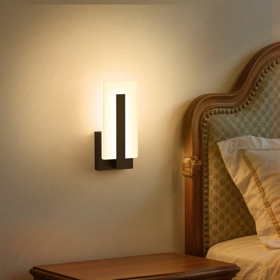 YANSUN 2 Pack 10.7 in Modern LED Wall Sconce, Black Acrylic Side-Emitting Light, 3000K Warm White for Hallway, Bedroom, Living Room