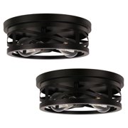 YANSUN 2-Pack 11-Inch Black Farmhouse Flush Mount Lights   Drum Metal Cage Shade Design, Adjustable 2-Light Fixtures for Bedroom, Entryway & Hallway Decor