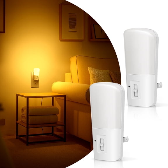 YANSUN 2-Pack Amber LED Night Light, 3000K Plug-in Dimmable Nightlight with Dusk to Dawn Sensor, Amber Lens for Bug Repellent, Adjustable Brightness for Bedroom, Nursery, Hallway