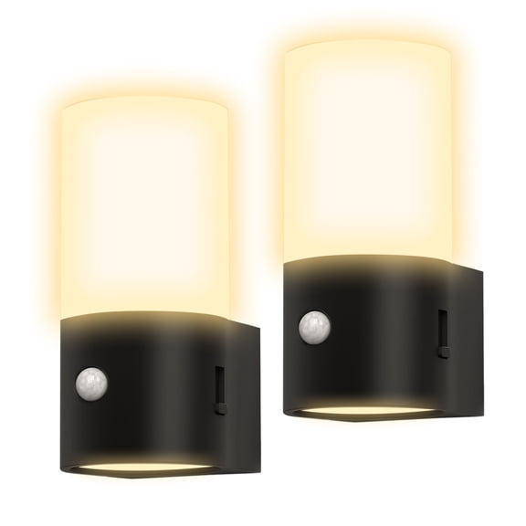 YANSUN 2 -Pack GY111-Black and White LED Motion Sensor Auto On/Off Night Light