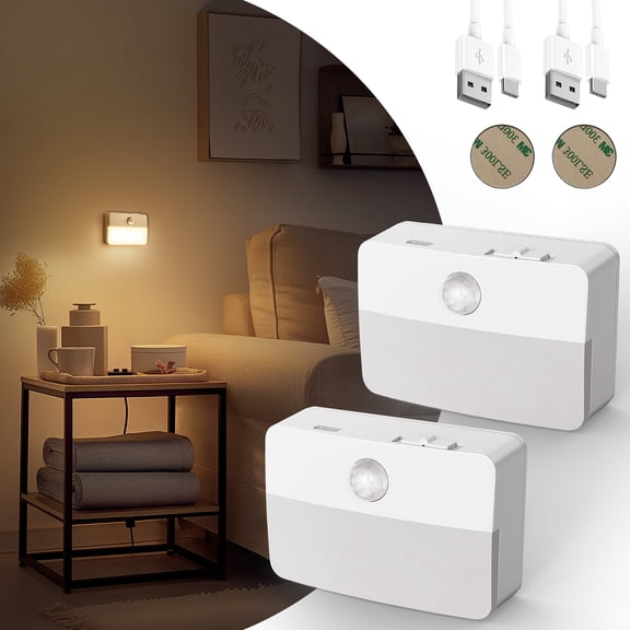 YANSUN 2 -Pack GY116-White LED Motion Sensor Auto On/Off Night Light