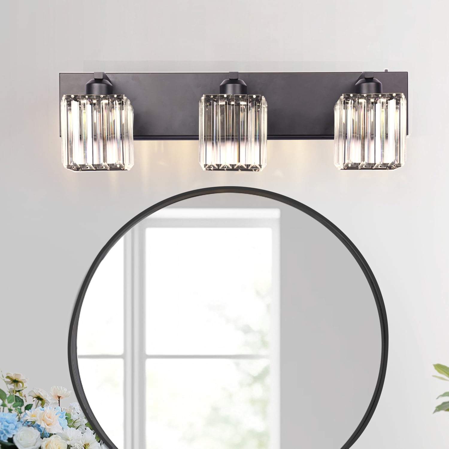 YANSUN 20.4 in Matte Black 3-Light Bathroom Vanity Light with Triangle Glass Shades, Industrial Wall Sconce for Vanity & Mirror Lighting