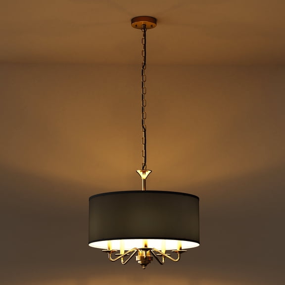 YANSUN 20 in 5-Light Gold Empire Chandelier with Fabric Shades for Dining Room, Living Room, Bedroom