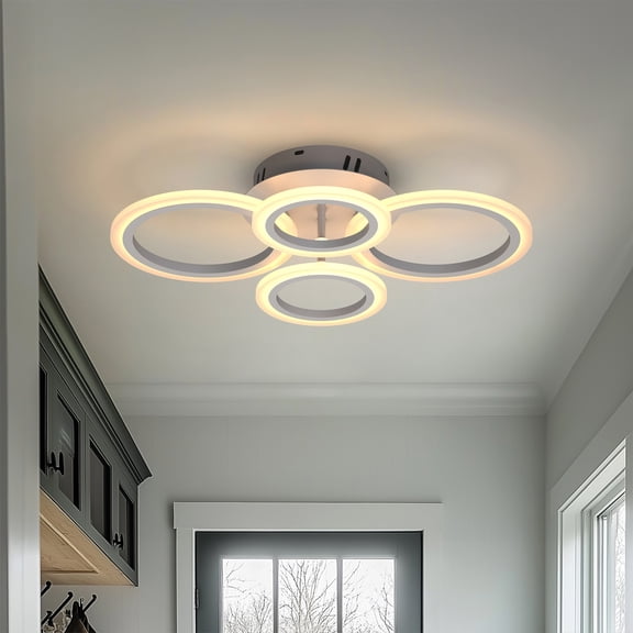 YANSUN 21.7 in 4-Ring Modern Ceiling Light, Integrated LED, White Flush Mount Fixture for Living Room, Dining Room, Bedroom