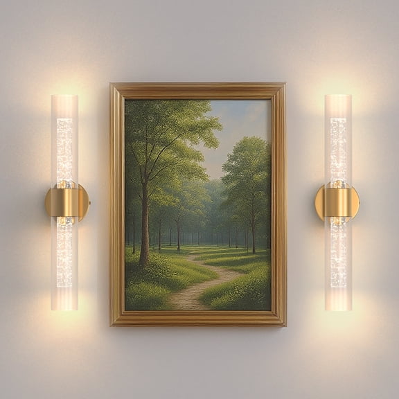 YANSUN 21.7 in Brass Built in LED Wall Sconce with Bubble Glass Shade Set of 2, Dimmable Wireless LED Wall Decor for Bedroom Entryway Living Room