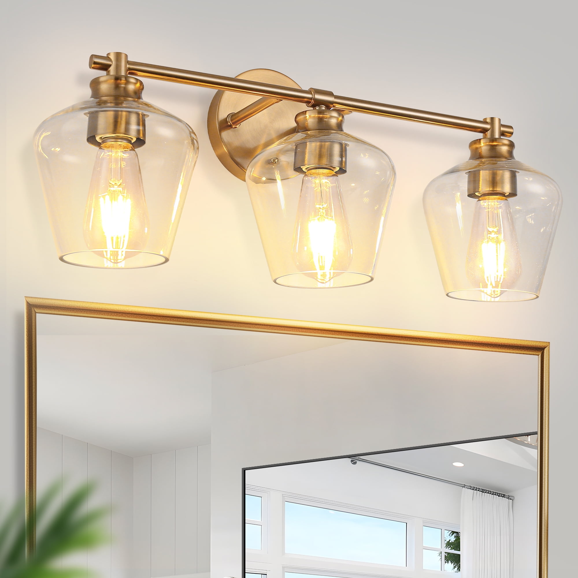 YANSUN 22 in Gold 3-Light Bathroom Vanity Light, Modern Lighting Over Mirror with Clear Glass Shade for Bathroom, Powder Room, Vanity Table