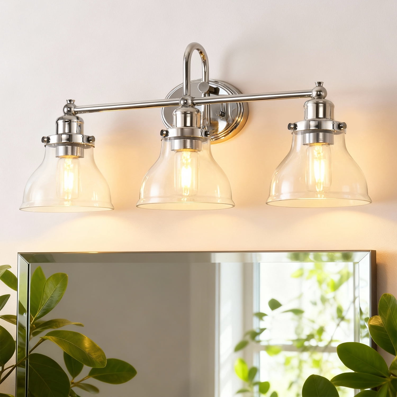 YANSUN 24.3 in 3-Light Vintage Chrome Vanity Light with Clear Glass Shades for Bathroom Vanity Table(Bulbs Not Included)