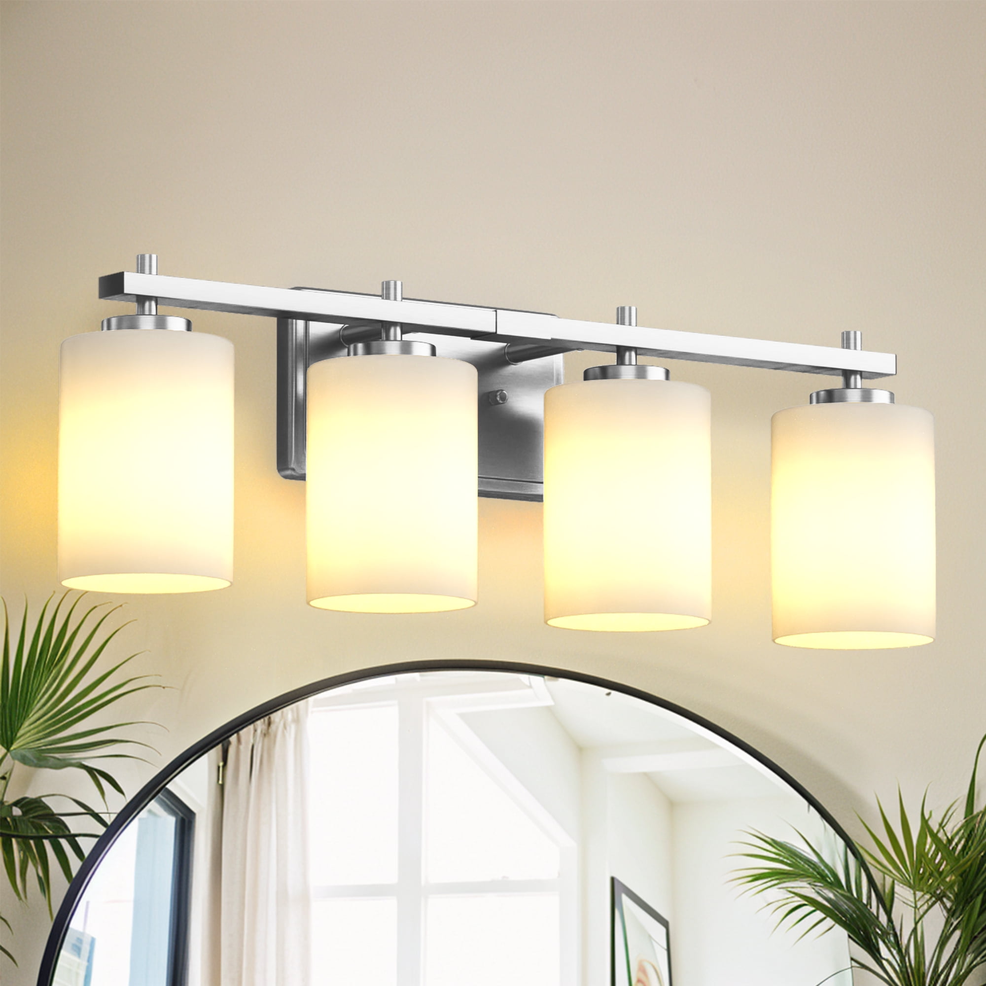 YANSUN  24.4 in 4-Light YANSUN Bathroom Vanity Light with Frosted Glass and Nickel Iron Frame, Vanity Light for Bathroom, Hallway, Mirror, Laundry Room