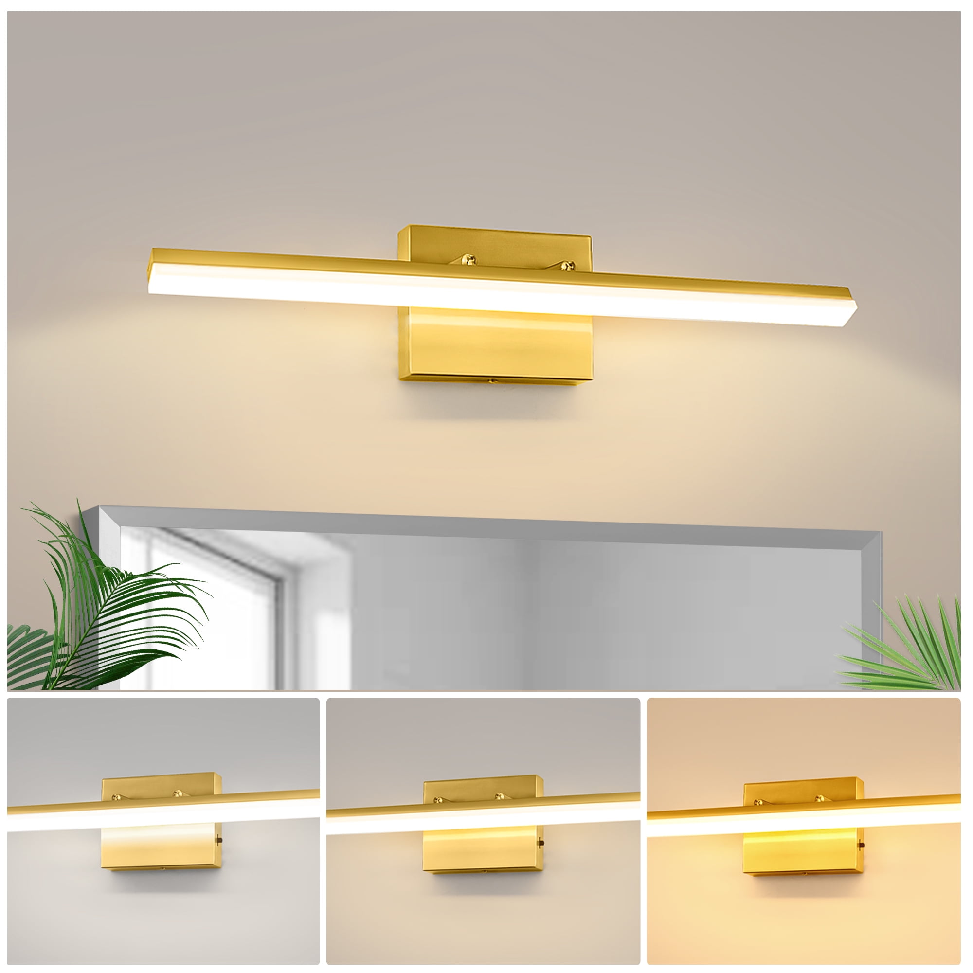 YANSUN  24 in 1-Light 16-Watt Gold Integrated LED Vanity Light, Modern Indoor Bathroom Wall Sconce Light Bar for Mirror