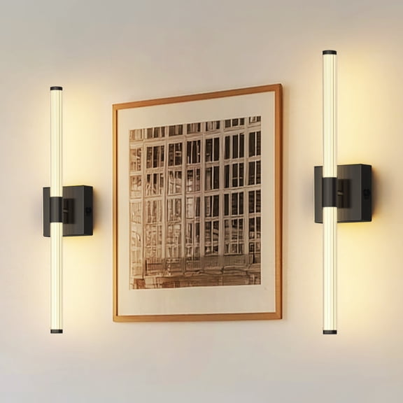 YANSUN 24 in Black 1-Light LED Wall Sconce Set, Wireless Rechargeable Vanity Light Bar for Bedroom, Bathroom, Living Room (2 pack)