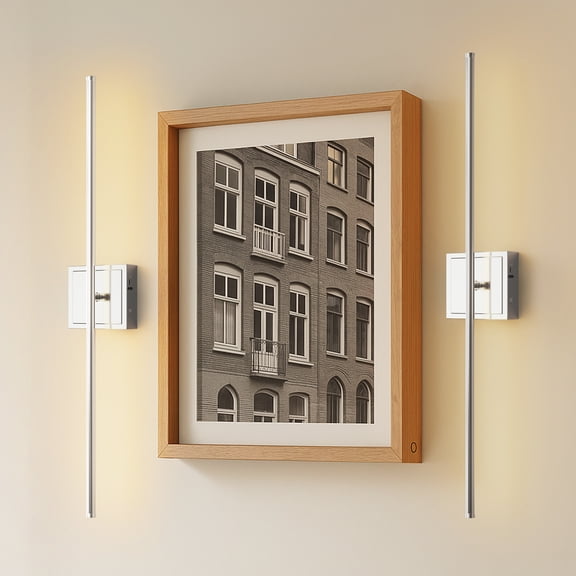 YANSUN 27.6 in 1-Light Wall Sconces Nickel Wireless Lights with Remote 350 Rotation, for Bedroom Living Room Hallway (2-Pack)