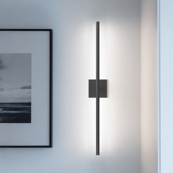 YANSUN 28.3 in 2-Light Black Dimmable Timing LED Wall Sconce with Remote Control, Wireless Installation, USB Charging, for Living Room Bedroom Bathroom (2-Pack)