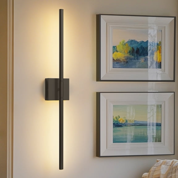 YANSUN  28.3 in 1-Light Set of 2 Black LED Wall Sconces, Wireless Dimmable Vanity Light, 360 Light for Bedroom Bathroom Living Room Entryway