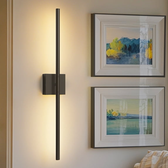 YANSUN 28.3 in 1-Light Set of 2 Black LED Wall Sconces, Wireless Dimmable Vanity Light, 360° Light for Bedroom Bathroom Living Room Entryway