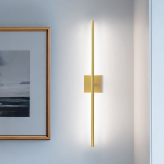 YANSUN 28.3in 2-Light Gold Dimmable Timing LED Wall Sconce with Remote Control, Wireless Installation, USB Charging, for Living Room, Hallway, Bedroom (2-Pack)
