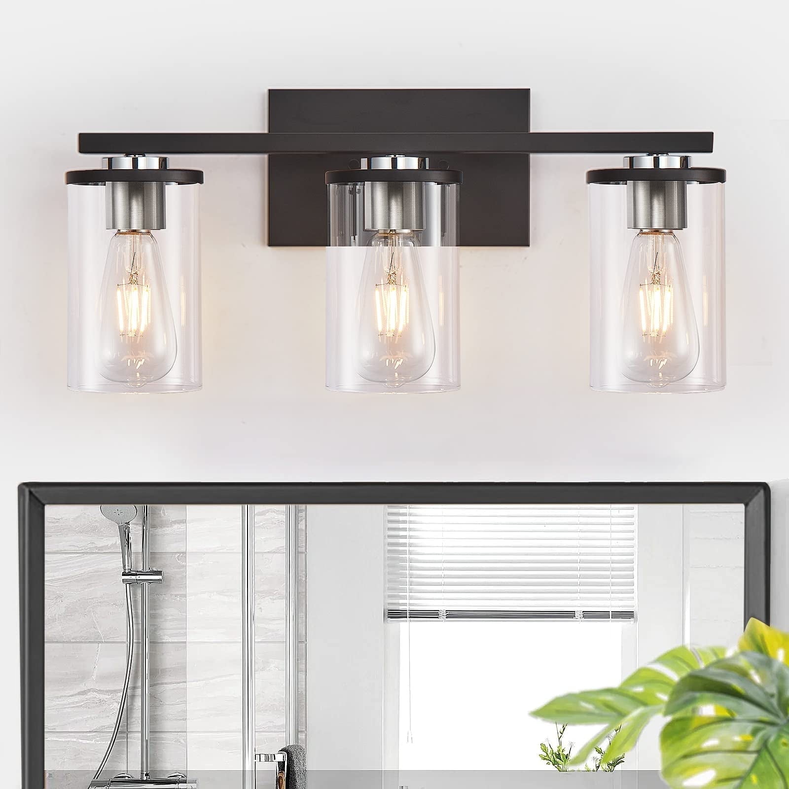 YANSUN 3-Light Bathroom Lights Over Mirror in Black and Brushed Nickel ...