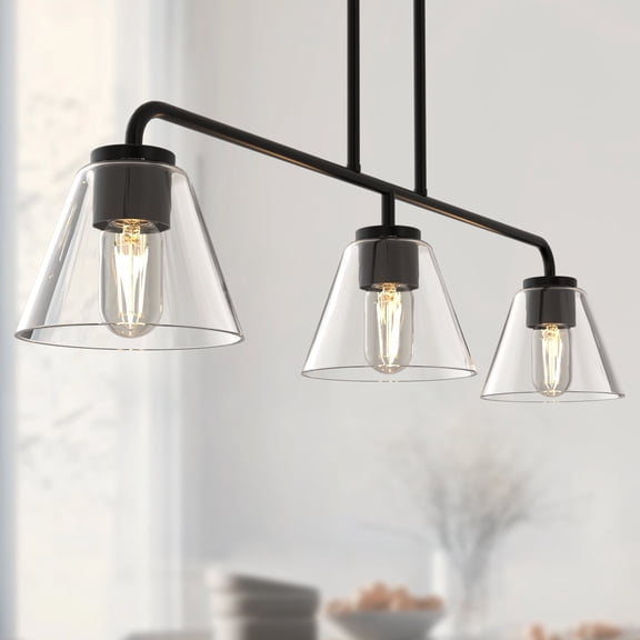 YANSUN 3-Light Modern Black Linear Pendant Light with Clear Glass Shades for Kitchen Island, Dining Room, or Bar