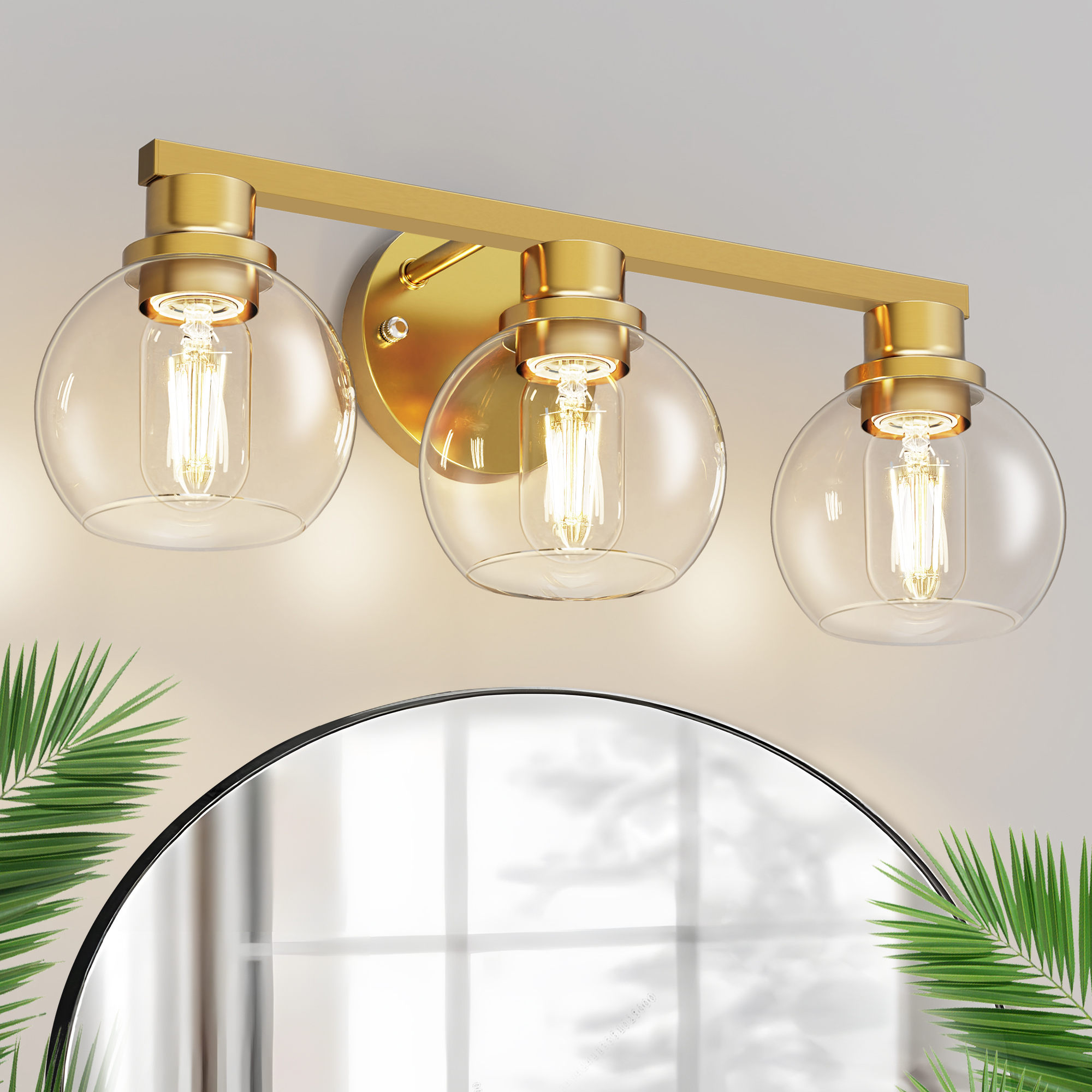 YANSUN 3-Light Gold Vanity Light, Brushed Brass Bathroom Lighting ...
