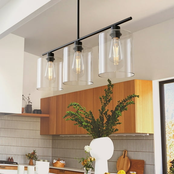 YANSUN 3-Light Pendant Kitchen Island Linear Pendant Clear Glass