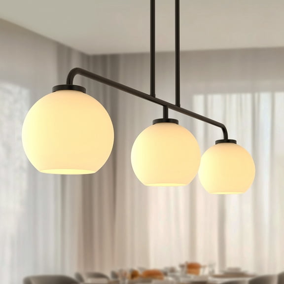 YANSUN 3 -Light White Globe Glass Shade Modern/contemporary White glass Globe Large Hanging Kitchen island light