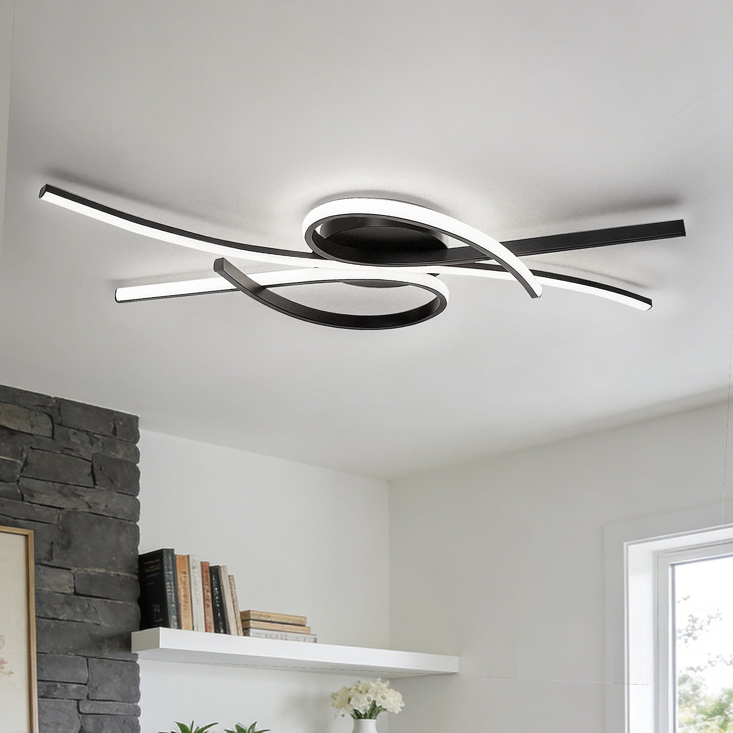 YANSUN 31.5" 3-Light Modern LED Flush Mount Ceiling Light, 30W Dimmable Black Semi Flush Mount Fixture with Remote Control, 3CCT for Kitchen Island Dining Room Bedroom Living Room