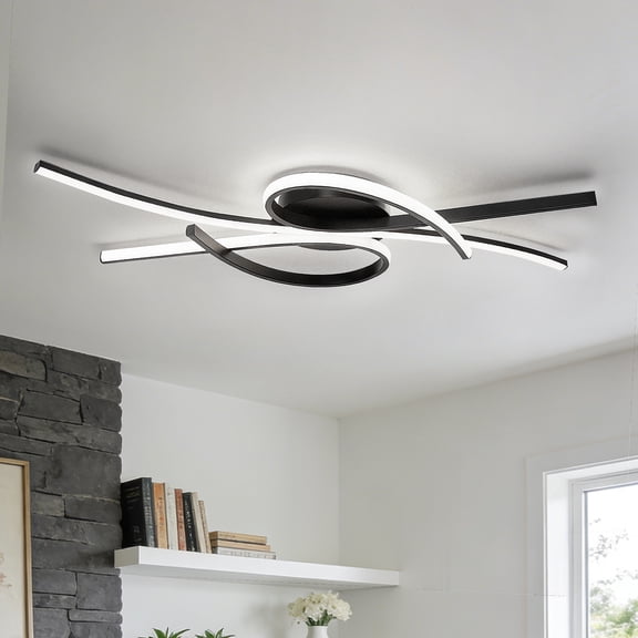 YANSUN 31.5" 3-Light Modern LED Flush Mount Ceiling Light, 30W Dimmable Black Semi Flush Mount Fixture with Remote Control, 3CCT for Kitchen Island Dining Room Bedroom Living Room
