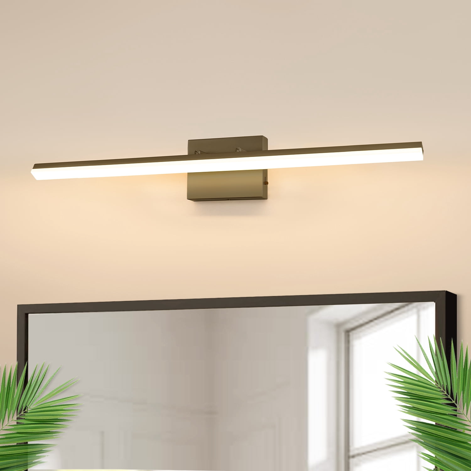 YANSUN 31.5 in LED Mirror Light, Dimmable 3-Color, Super Slim Black Light Bar, for Makeup Vanity & Bathroom Mirror