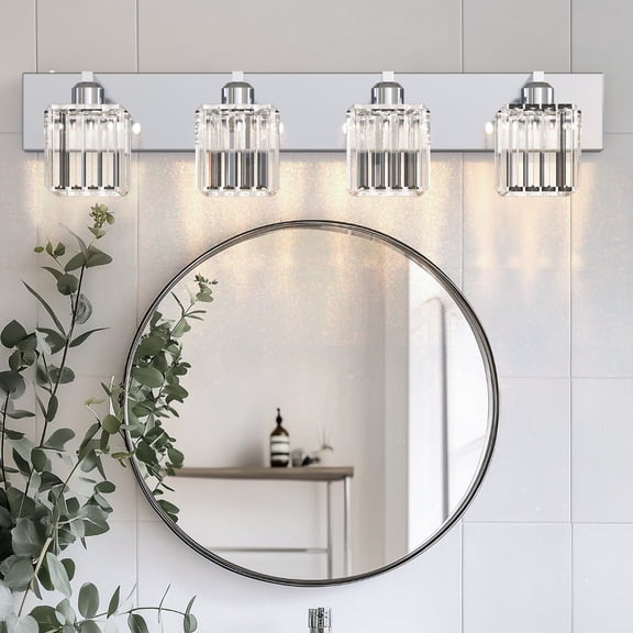 YANSUN 32.3-inch 4-Light Vanity Mirror Light with 3CCT, 20W Integrated LED, Crystal Glass Shade for Bathroom, Makeup Vanity