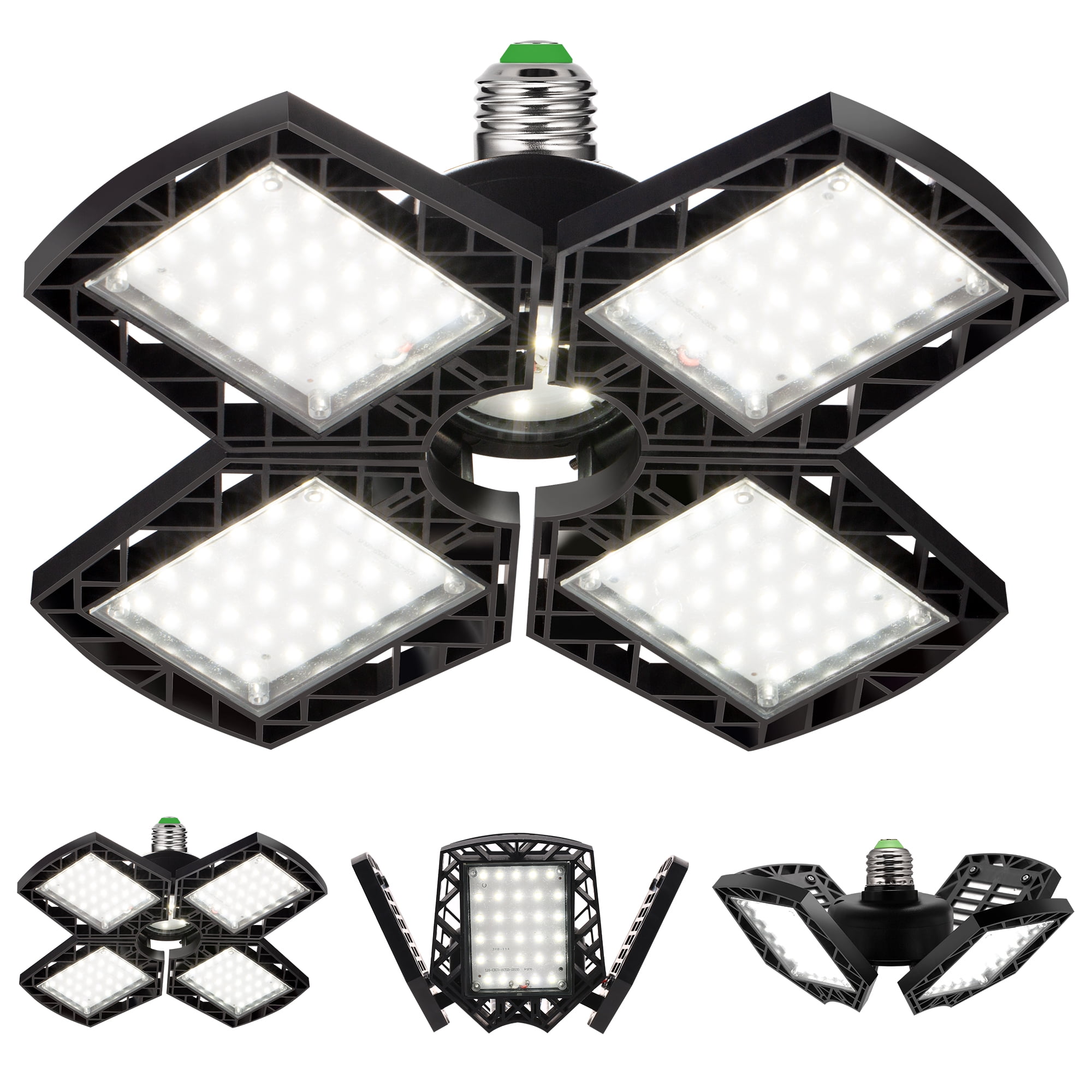 YANSUN  38W 4-Leaf E26 Garage LED Ceiling Light, 6000K Daylight, 8000LM High Brightness Deformable Fixture, for garage, workshop and storage room