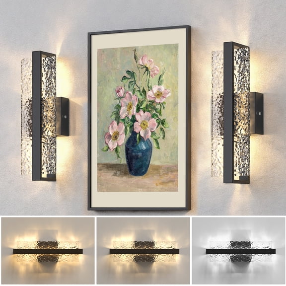 YANSUN 14.2 in 1-Light Black Integrated LED Wall Sconce Set of 2, Modern Dimmable Wall Decor for Bedroom Living Room Hallway