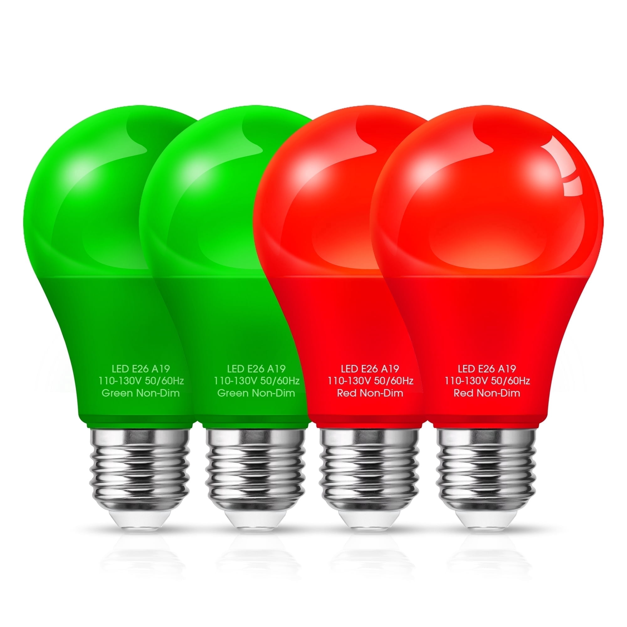 YANSUN 4 Pack 9W LED A19 Christmas Red Green Light Bulb E26 Base Red ...